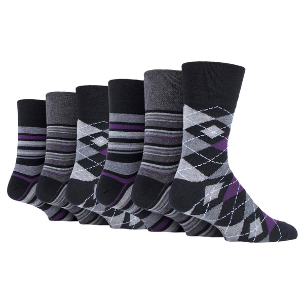 6 Pairs Men's Argyle Cotton Socks - Formality Black