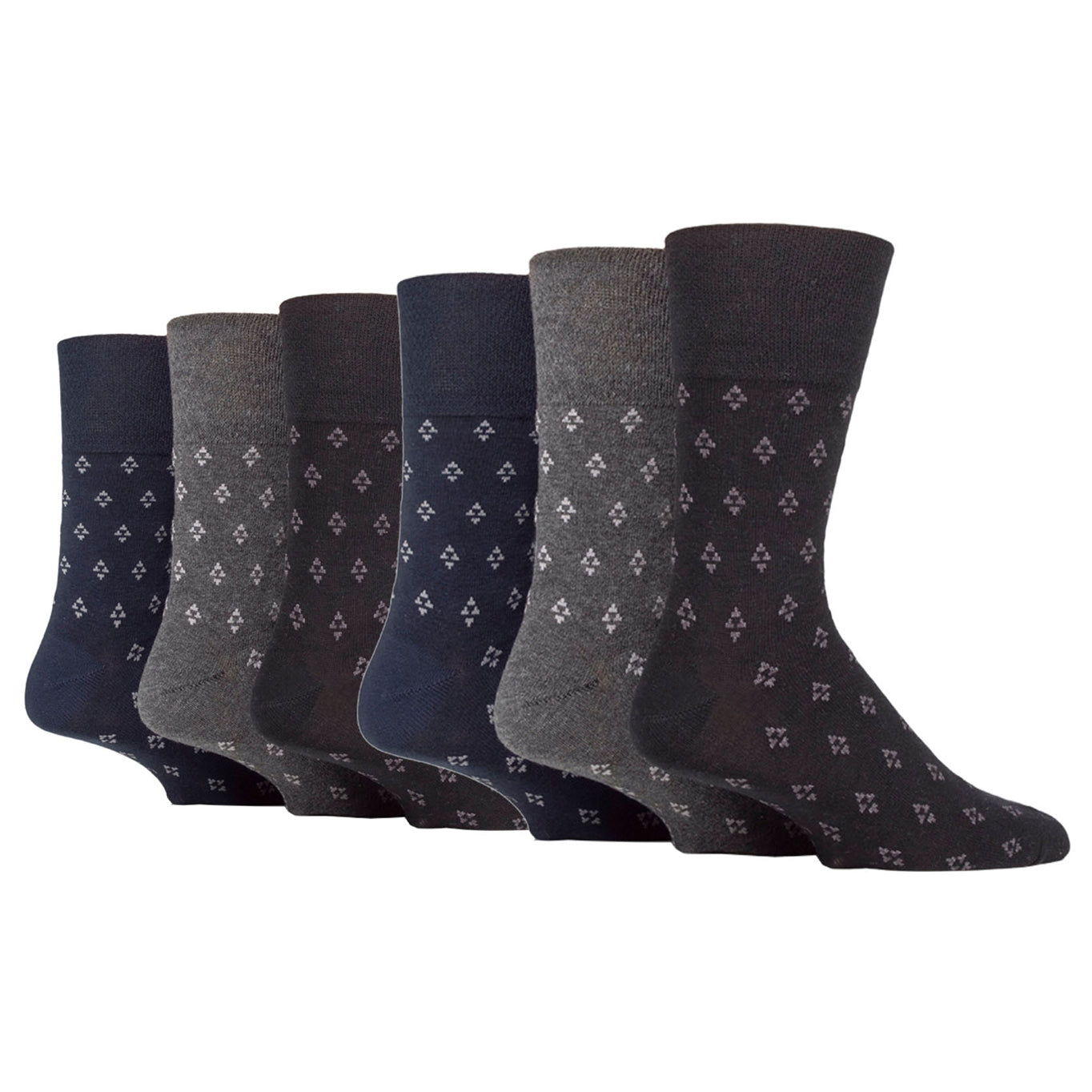 6 Pairs Men's Twilight Cotton Socks - Black/Navy/Charcoal