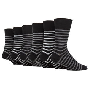 6 Pairs Men's Litha Varied Stripe Cotton Socks - Black