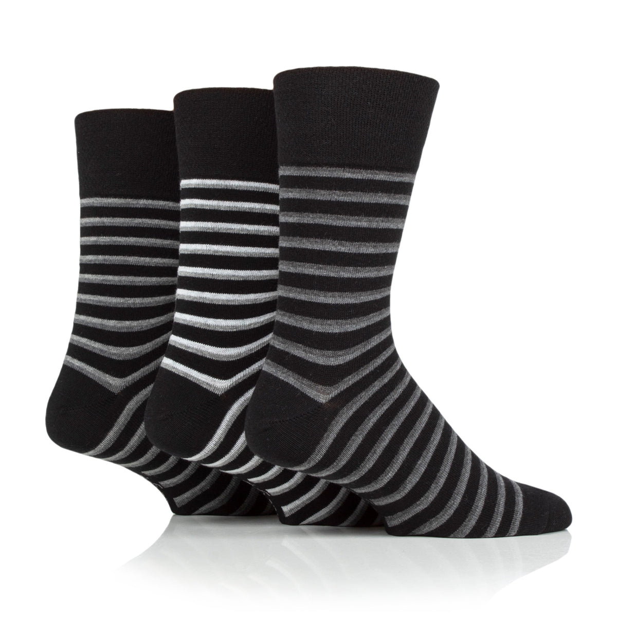 3 Pairs Men's Litha Varied Stripe Cotton Socks - Black