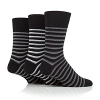 3 Pairs Men's Litha Varied Stripe Cotton Socks - Black