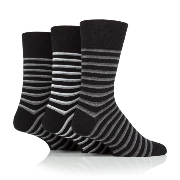 3 Pairs Men's Litha Varied Stripe Cotton Socks - Black