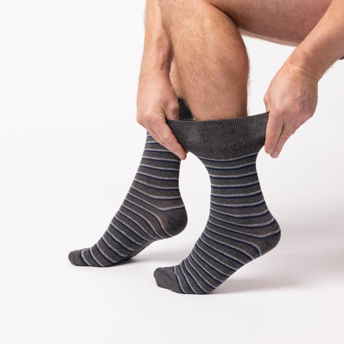 3 Pairs Men's Litha Varied Stripe Cotton Socks - Black Mix