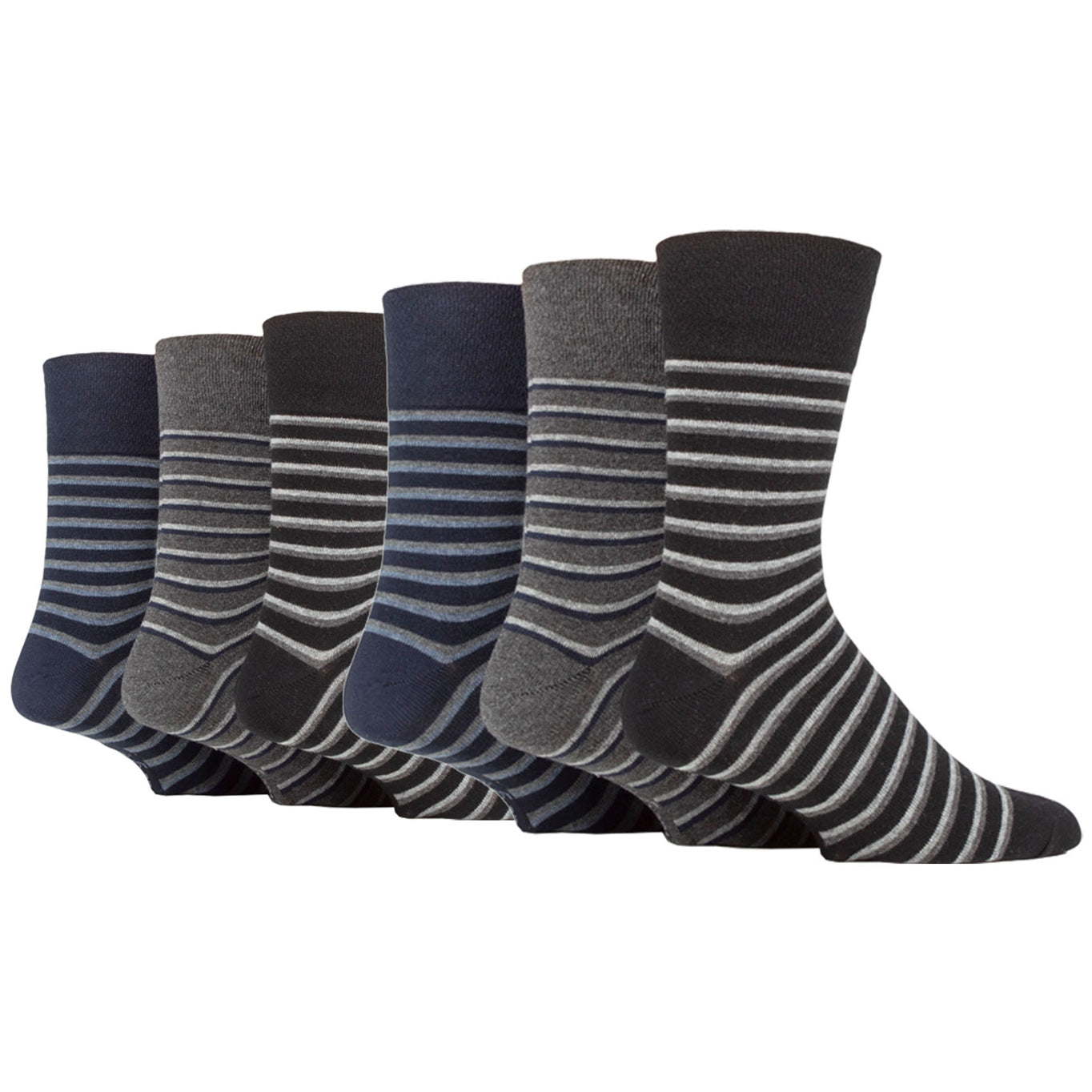 6 Pairs Men's Litha Varied Stripe Cotton Socks - Black Mix