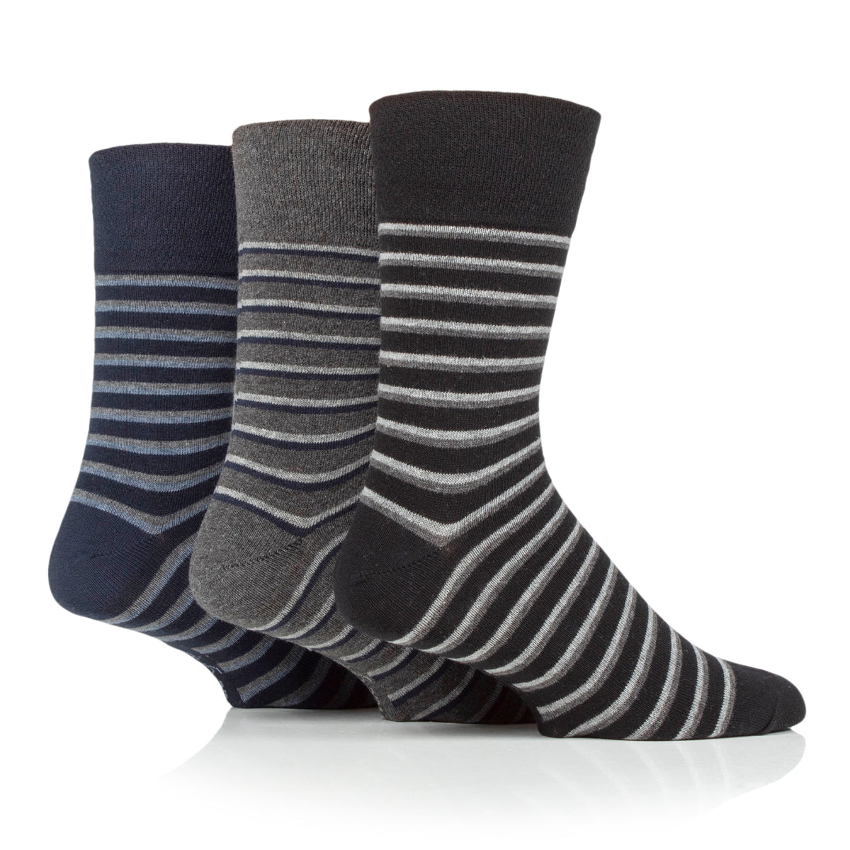 3 Pairs Men's Litha Varied Stripe Cotton Socks - Black Mix