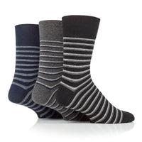 3 Pairs Men's Litha Varied Stripe Cotton Socks - Black Mix