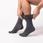 Load image into Gallery viewer, 3 Pairs Men's Litha Varied Stripe Cotton Socks - Black Mix
