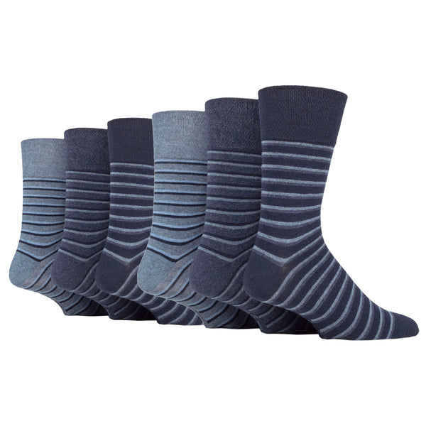 6 Pairs Men's Litha Varied Stripe Cotton Socks - Navy