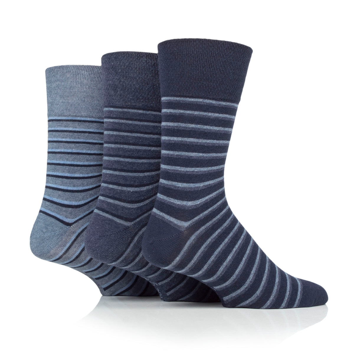 3 Pairs Men's Litha Varied Stripe Cotton Socks - Navy