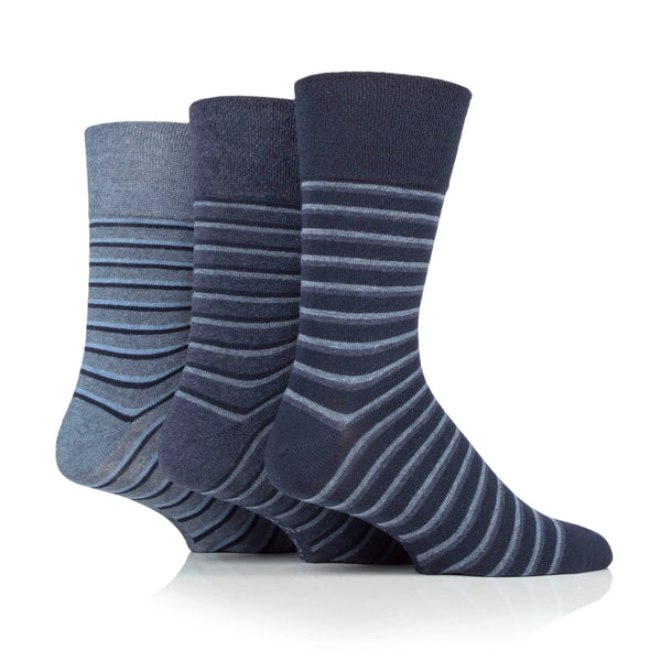 3 Pairs Men's Litha Varied Stripe Cotton Socks - Navy