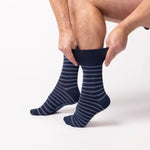Load image into Gallery viewer, 3 Pairs Men's Litha Varied Stripe Cotton Socks - Navy
