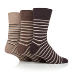 Load image into Gallery viewer, 3 Pairs Men's Litha Varied Stripe Cotton Socks - Brown
