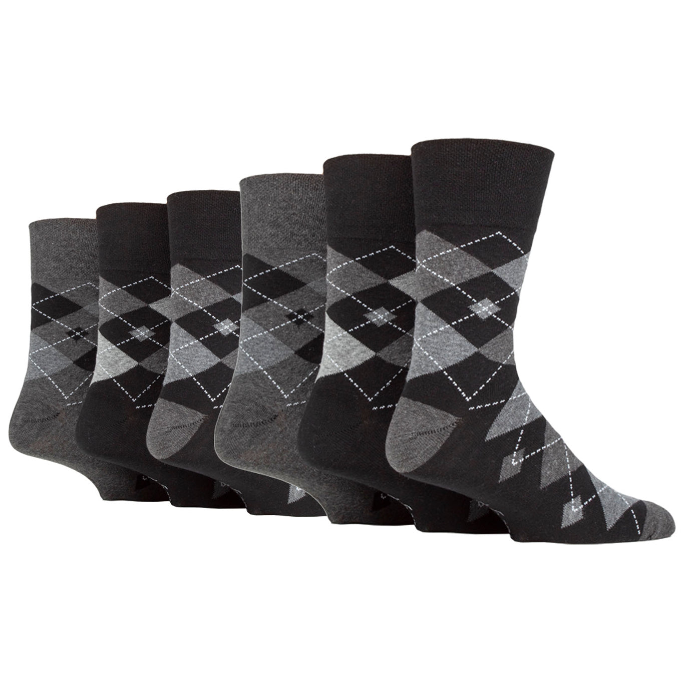 6 Pairs Men's Argyle Cotton Socks - Leven Black/Charcoal