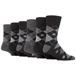 Load image into Gallery viewer, 6 Pairs Men&#39;s Argyle Cotton Socks - Leven Black/Charcoal
