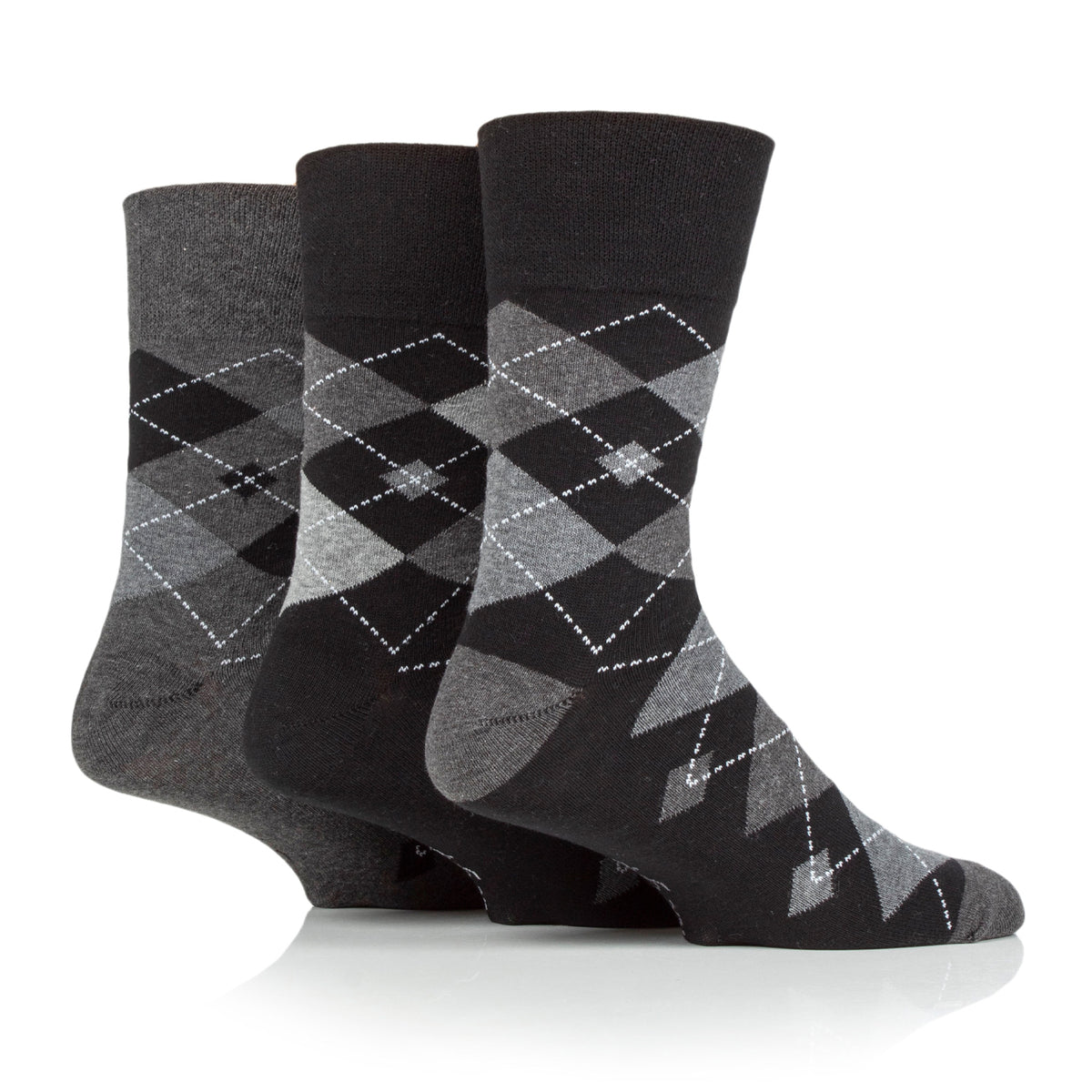 3 Pairs Men's Argyle Cotton Socks - Leven Black/Charcoal