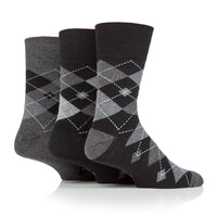 3 Pairs Men's Argyle Cotton Socks - Leven Black/Charcoal