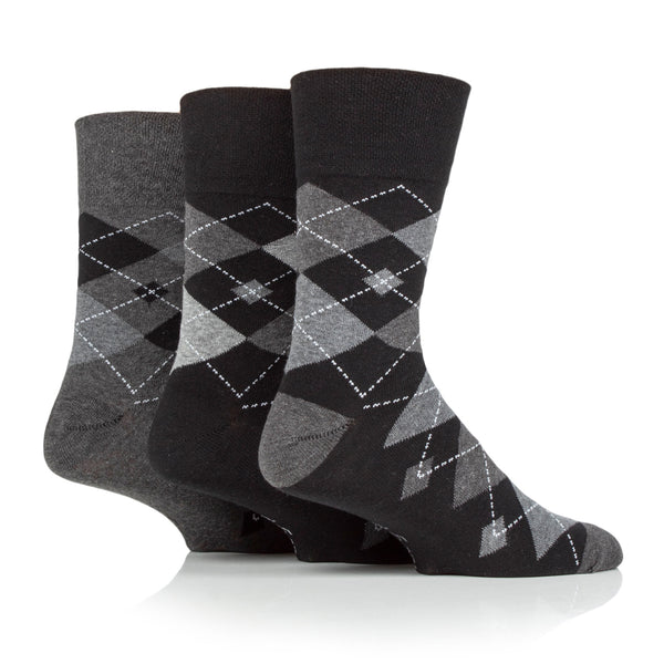 3 Pairs Men's Argyle Cotton Socks - Leven Black/Charcoal