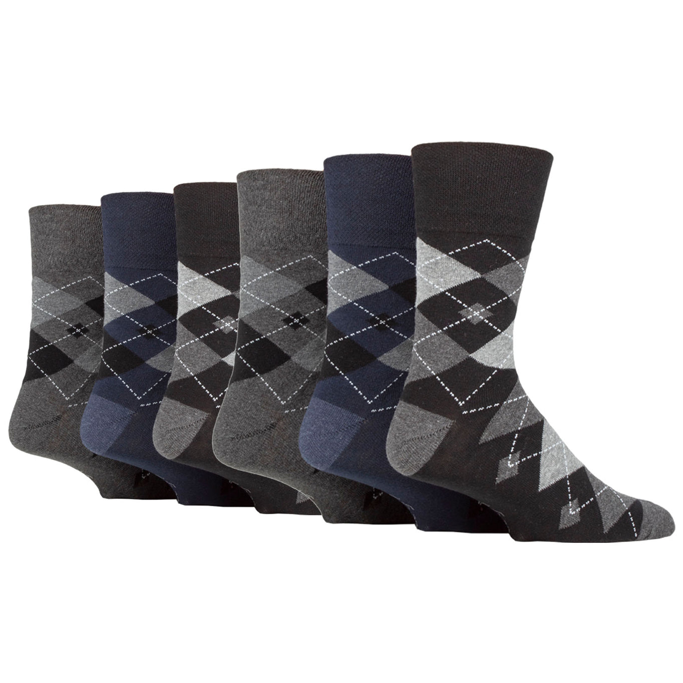 6 Pairs Men's Argyle Cotton Socks - Leven Black Mix