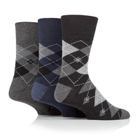 3 Pairs Men's Argyle Cotton Socks - Leven Black Mix