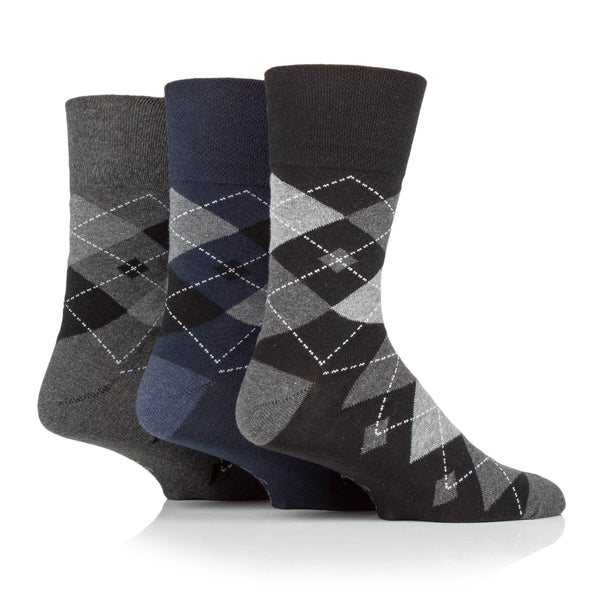 3 Pairs Men's Argyle Cotton Socks - Leven Black Mix