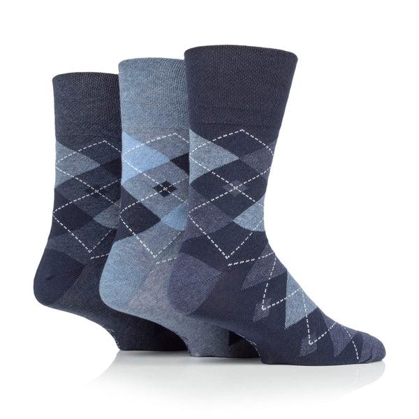 3 Pairs Men's Argyle Cotton Socks - Leven Navy/Denim