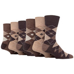 Load image into Gallery viewer, 6 Pairs Men&#39;s Argyle Cotton Socks - Leven Brown/Natural
