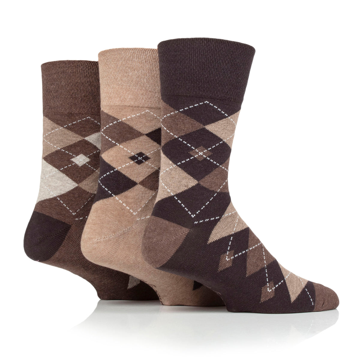 3 Pairs Men's Argyle Cotton Socks - Leven Brown/Natural