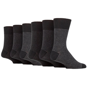 6 Pairs Men's Nova Fine Stripe Cotton Socks - Black