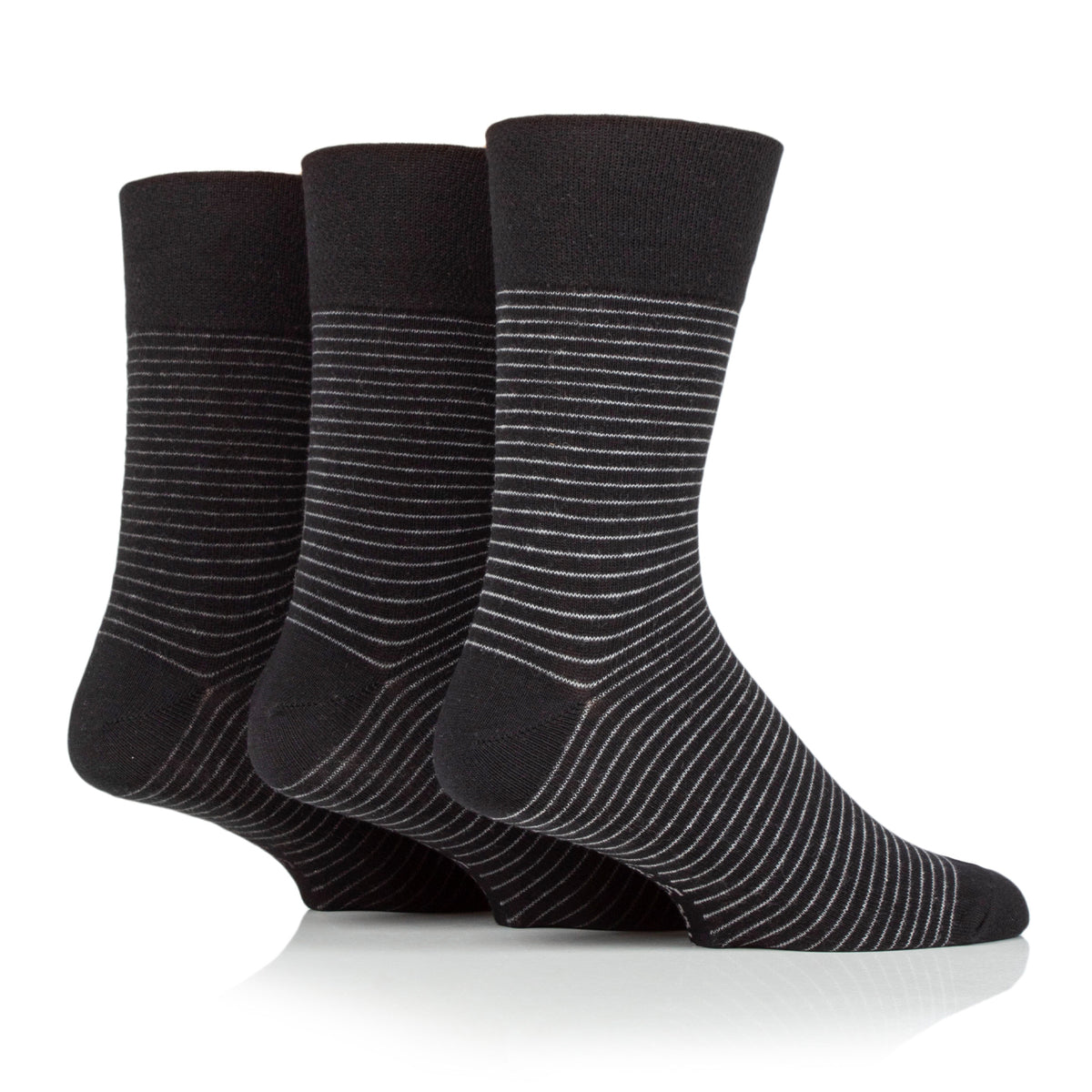 3 Pairs Men's Nova Fine Stripe Cotton Socks - Black