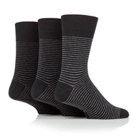3 Pairs Men's Nova Fine Stripe Cotton Socks - Black