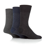 Load image into Gallery viewer, 3 Pairs Men's Nova Fine Stripe Cotton Socks - Black/Navy/Charcoal
