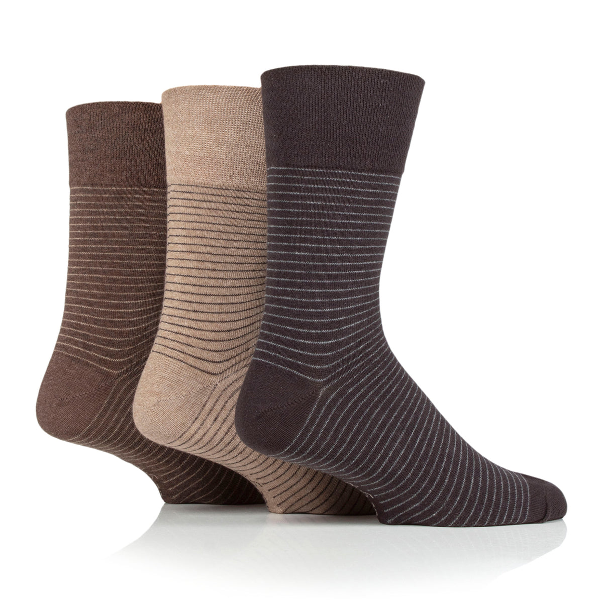 3 Pairs Men's Nova Fine Stripe Cotton Socks - Brown/Natural