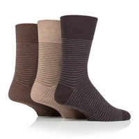 3 Pairs Men's Nova Fine Stripe Cotton Socks - Brown/Natural