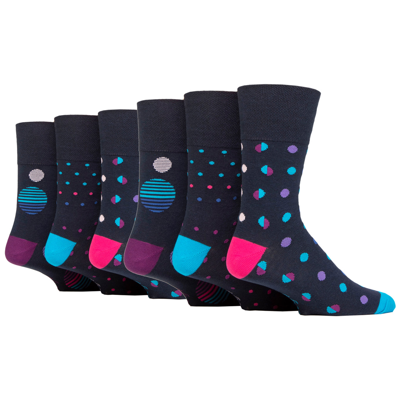 6 Pairs Men's Colourburst Cotton Socks - Neon Dots