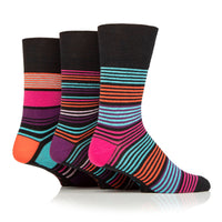 3 Pairs Ladies Plus Size Colourburst Cotton Socks - Stripe