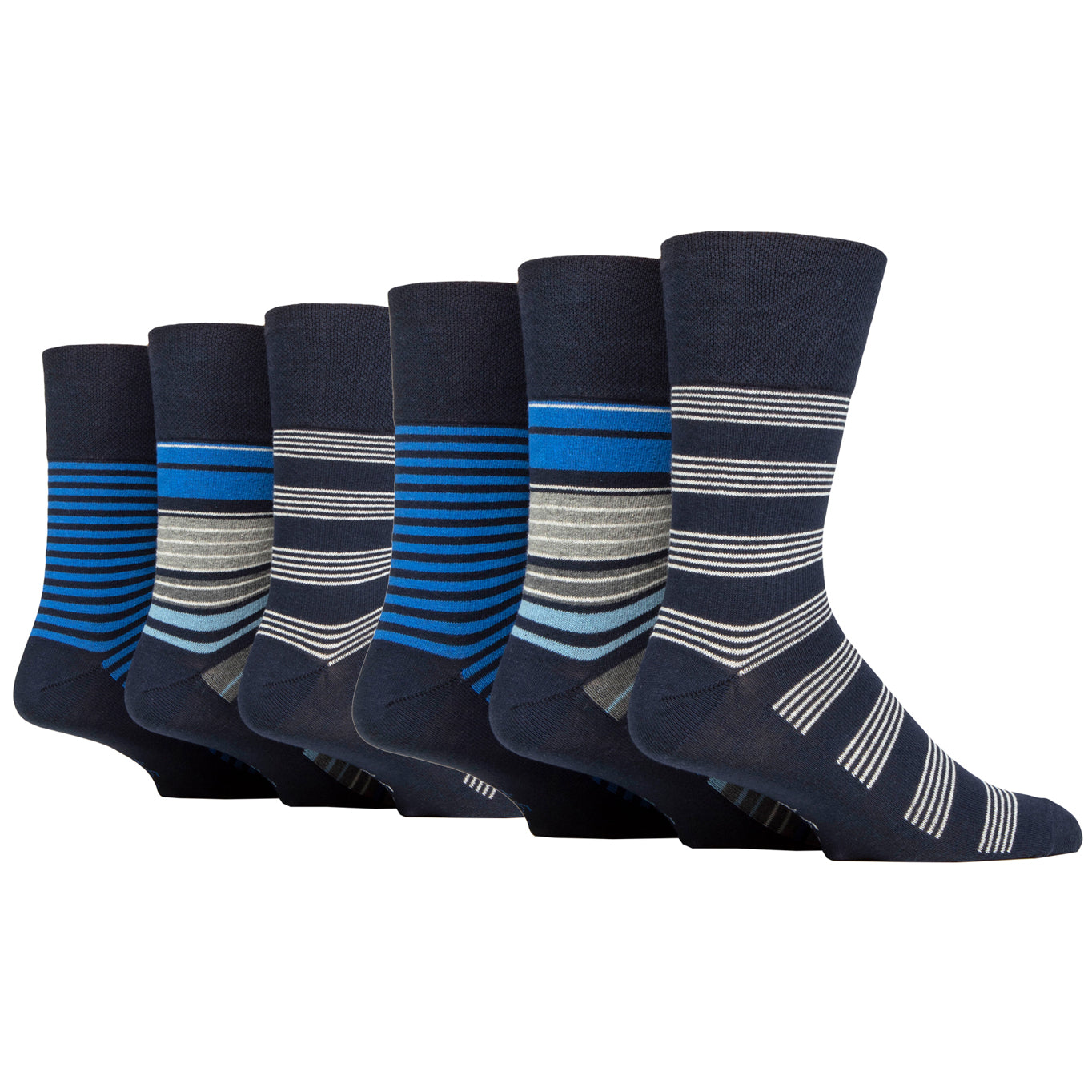 6 Pairs Men's Cotton Socks - Navy Stripe