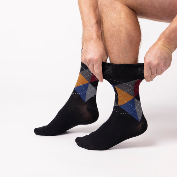 3 Pairs Men's Argyle Cotton Socks - Black Argyle
