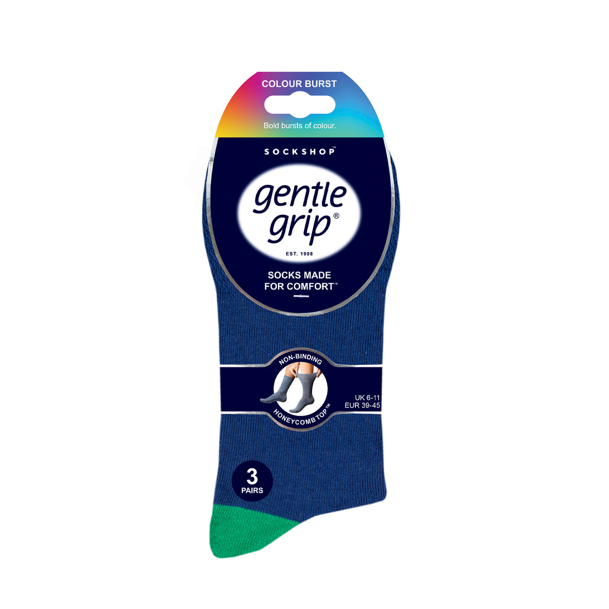 3 Pairs Men's Colourburst Cotton Socks - Colour Hybrid