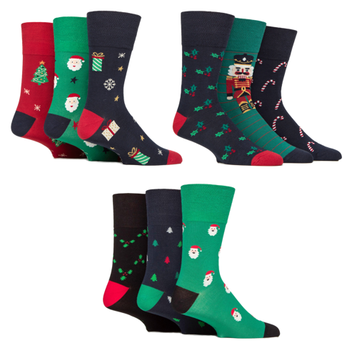 Special Offer 9 Pairs Mens Bamboo Fun Feet Christmas Socks