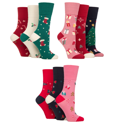 Special Offer 9 Pairs Ladies Bamboo Fun Feet Christmas Socks