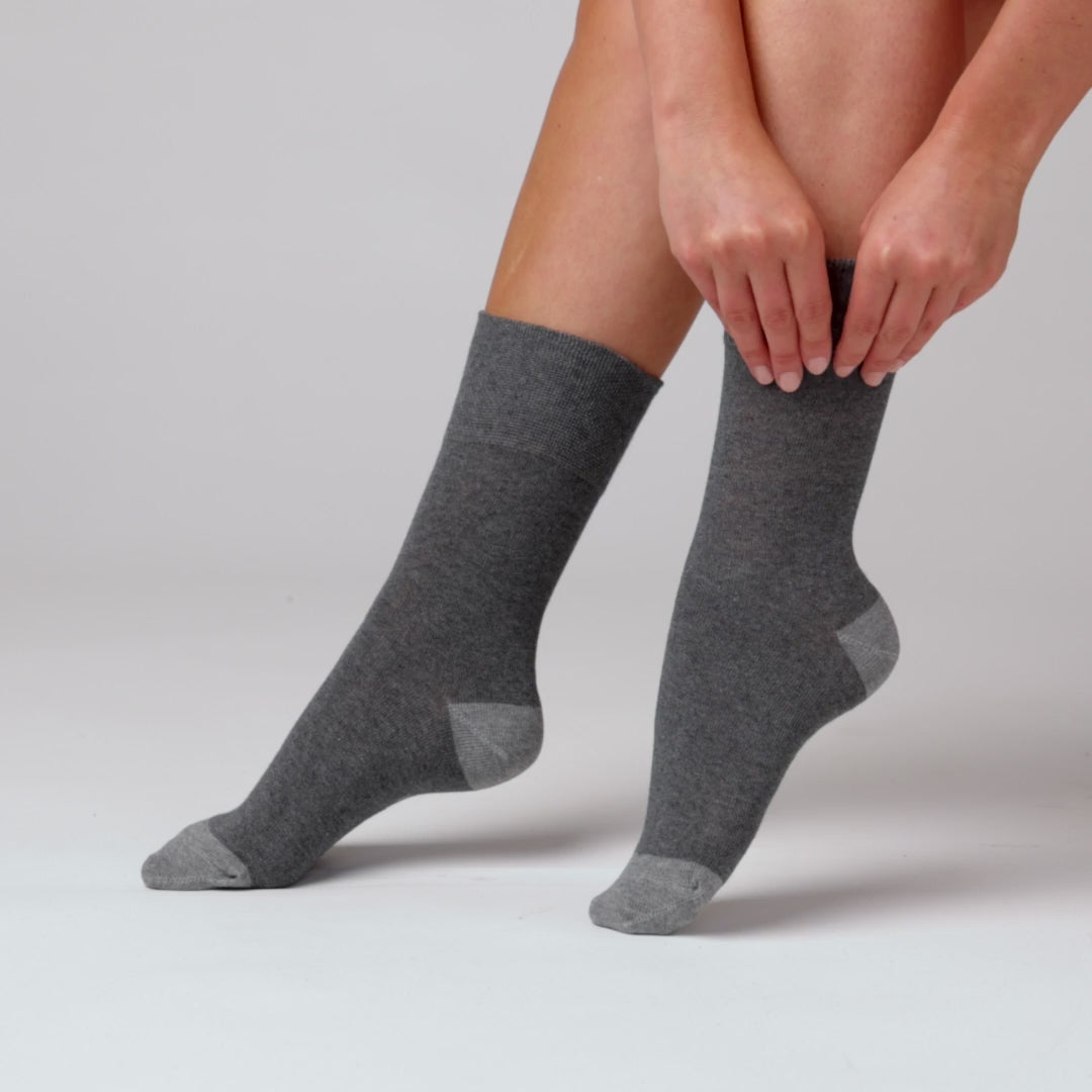 6 Pairs Ladies Seclude Contrast Heel Socks - Grey