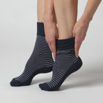 Load and play video in Gallery viewer, 3 Pairs Ladies Varsity Stripe Cotton Socks - Denim
