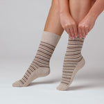 Load and play video in Gallery viewer, 6 Pairs Ladies City Varied Stripe Cotton Socks - Brown
