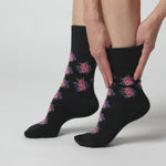 Load and play video in Gallery viewer, 3 Pairs Ladies Cotton Socks - Black Rose
