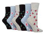 Load image into Gallery viewer, 6 Pairs Ladies Fun Feet Christmas Socks - Robin Mix
