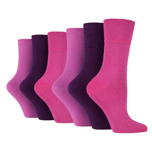 6 Pairs Ladies Diabetic Socks - Pink/Purple