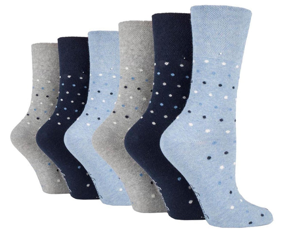 6 Pairs Ladies Plus Size Cotton Socks - Denim Polka Dots