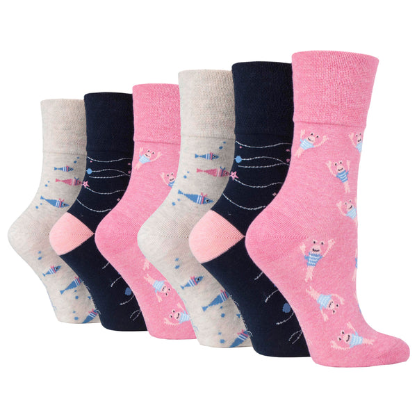 6 Pairs Ladies Fun Feet Cotton Socks - Seabed