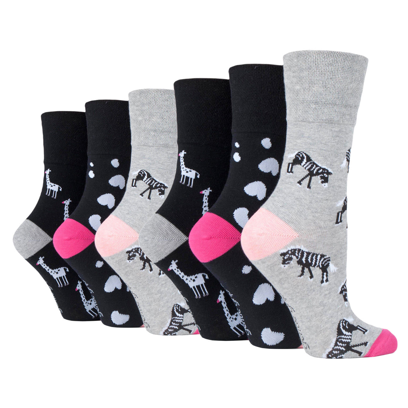 6 Pairs Ladies Fun Feet Cotton Socks - Zebra Life