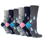 Load image into Gallery viewer, 6 Pairs Ladies Fun Feet Cotton Socks - Love Birds Grey/Blue
